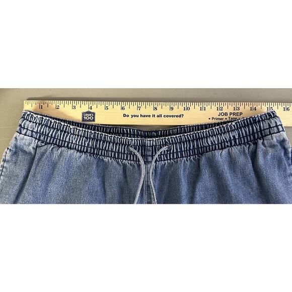 Basic Editions Pull On Drawstring Embroidered Crop Floral Large Blue Jeans - Picture 6 of 6